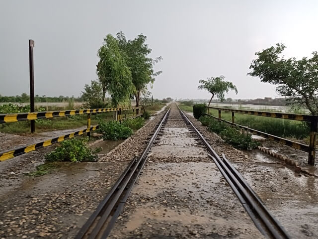 Railway track during a rainy day