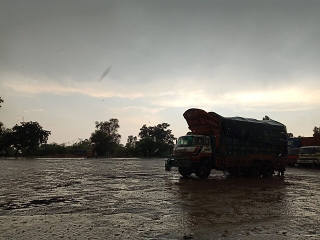 Truck on a road during rain