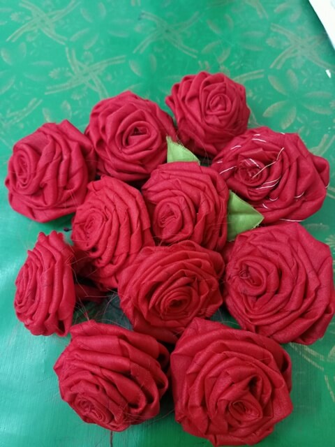 Home made red cloth flowers