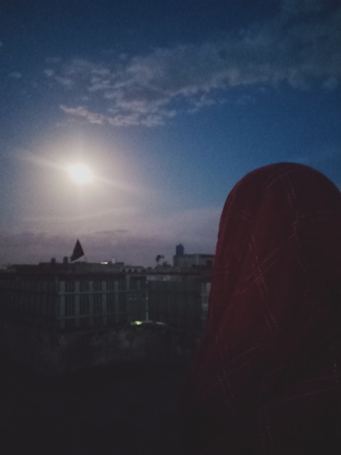 Full moon sky and a girl