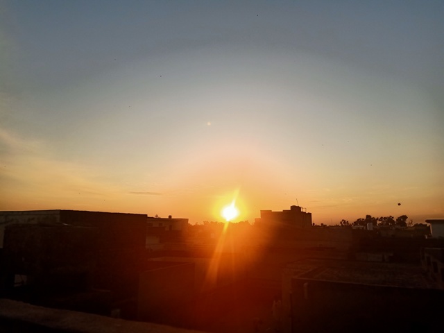 Beautiful sun ring on sky