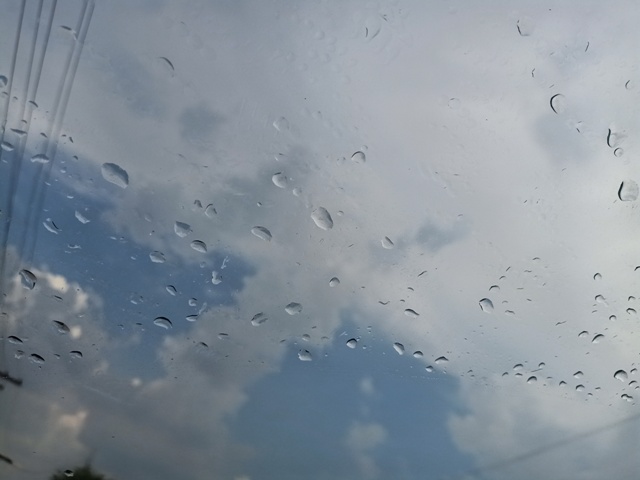 Raindrops with sky background
