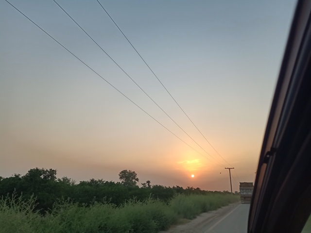 Beautiful sunset from a car window