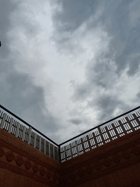 Cloudy weather from terrace with grills 