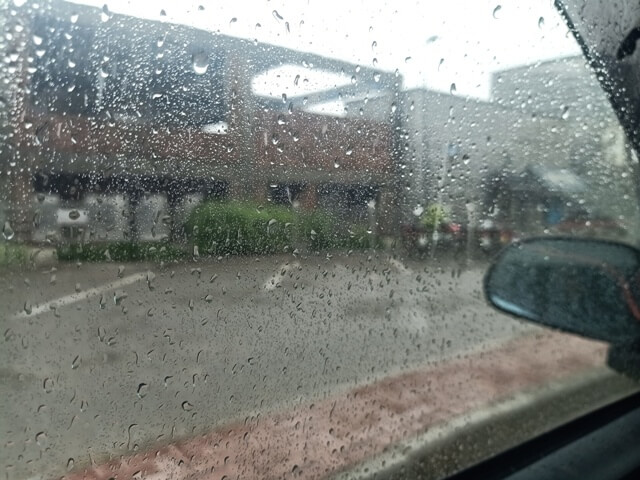 Rain drops on car wind screen