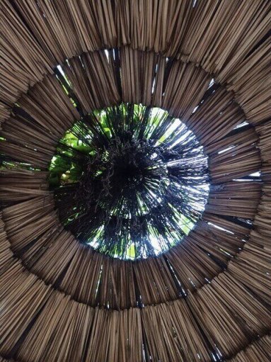Circular hut ceiling from inside
