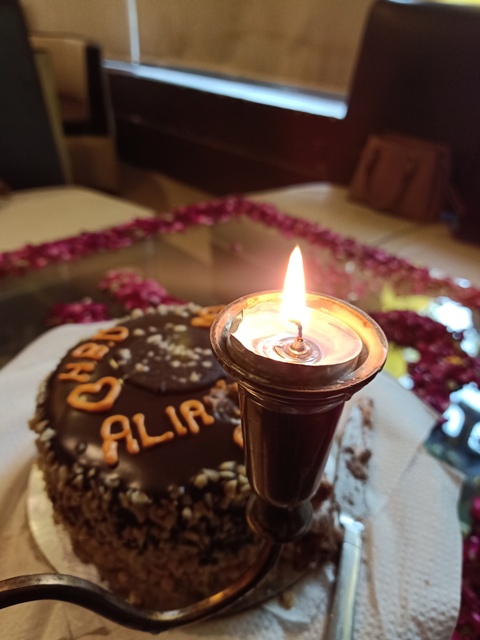 Birthday cake with candle light