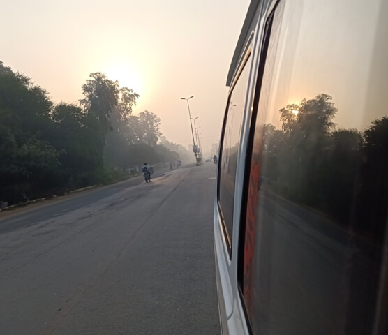 Traveling in the morning with sun
