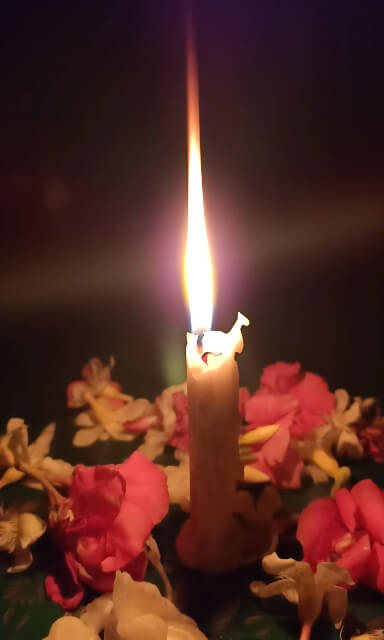 Candle light and shadow with flowers