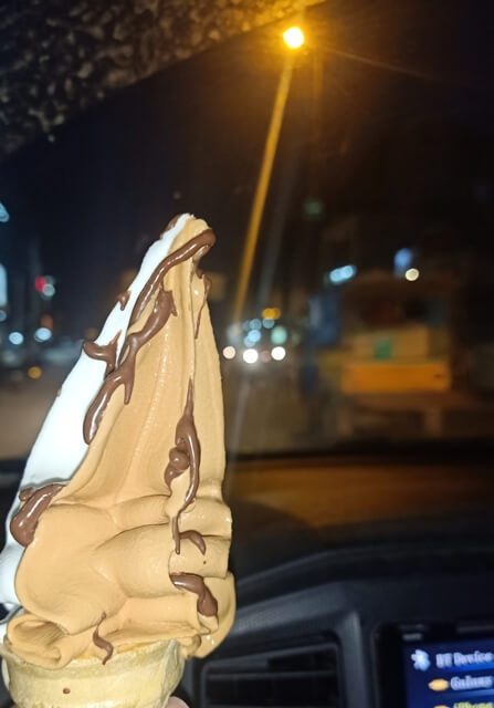waffle cone on a road side