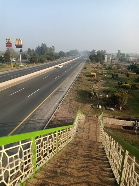 A road view from a bridge 