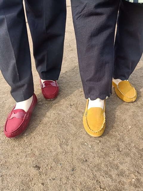 Red and yellow winter shoes 