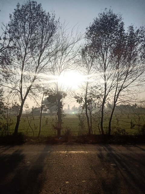 Sunrise and countryside fields 