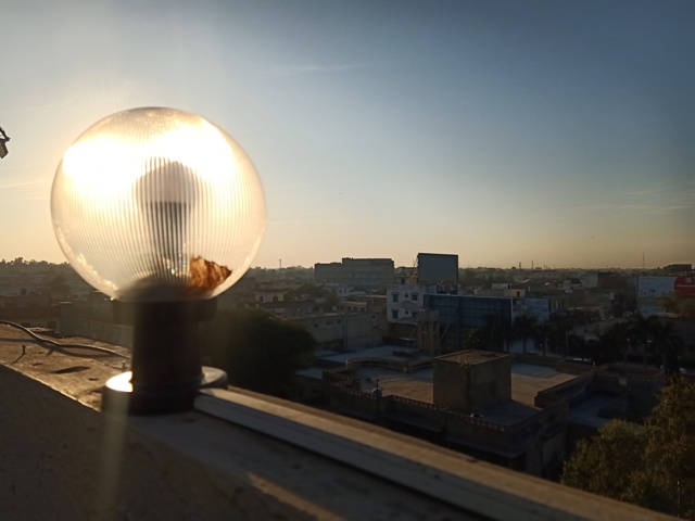 Evening view from a rooftop restaurant 