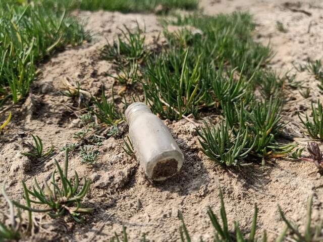 Wild grass with a glass bottle 