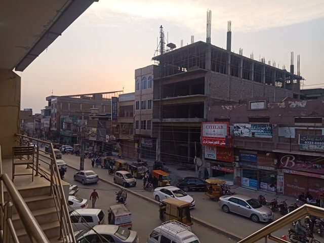 Under construction building view during sunset