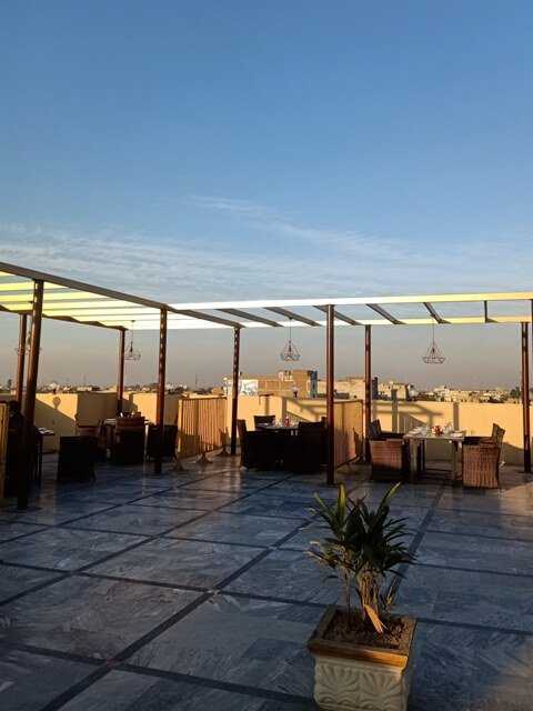 Rooftop cafe with beautiful sky 