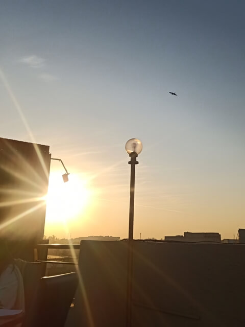 Sun beams of a sun during sunset 