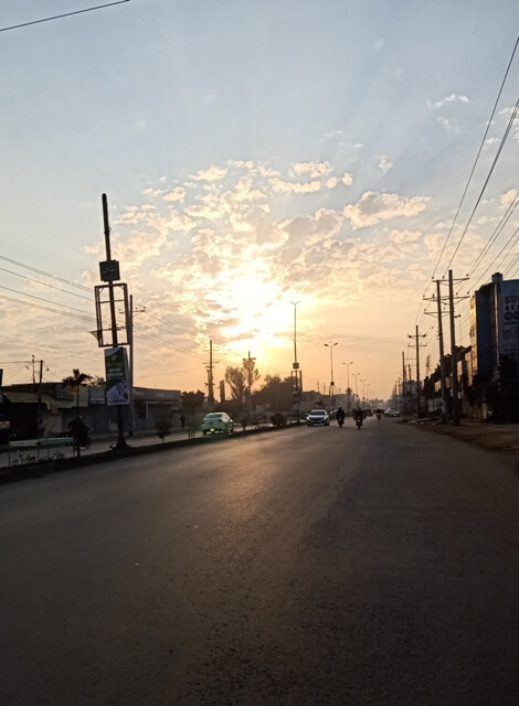 Beautiful sunrise on a road 