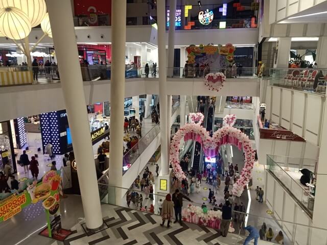 A shopping mall with valentines day decoration 