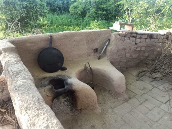 Mud stove in a village 